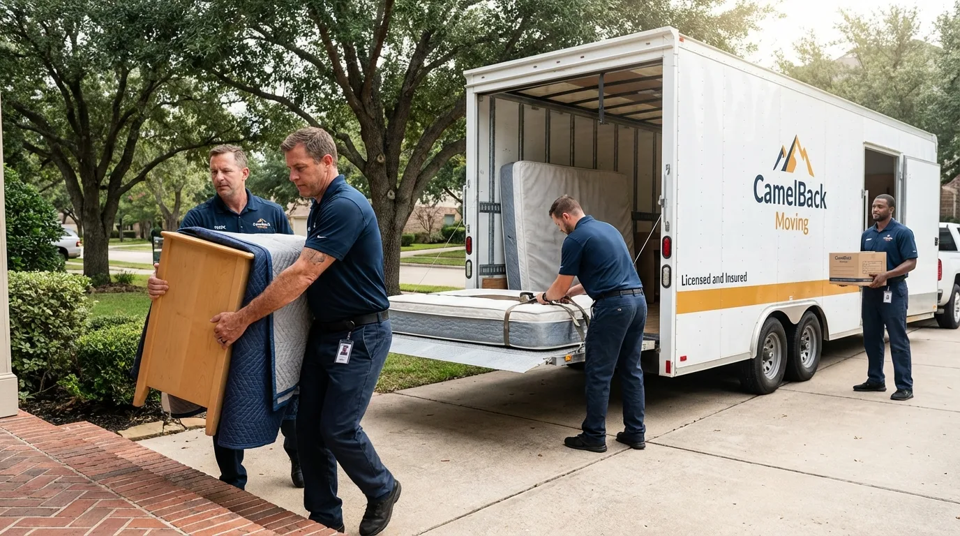 Crew loading residential truck for cross-state move from Kingsford Heights, IN