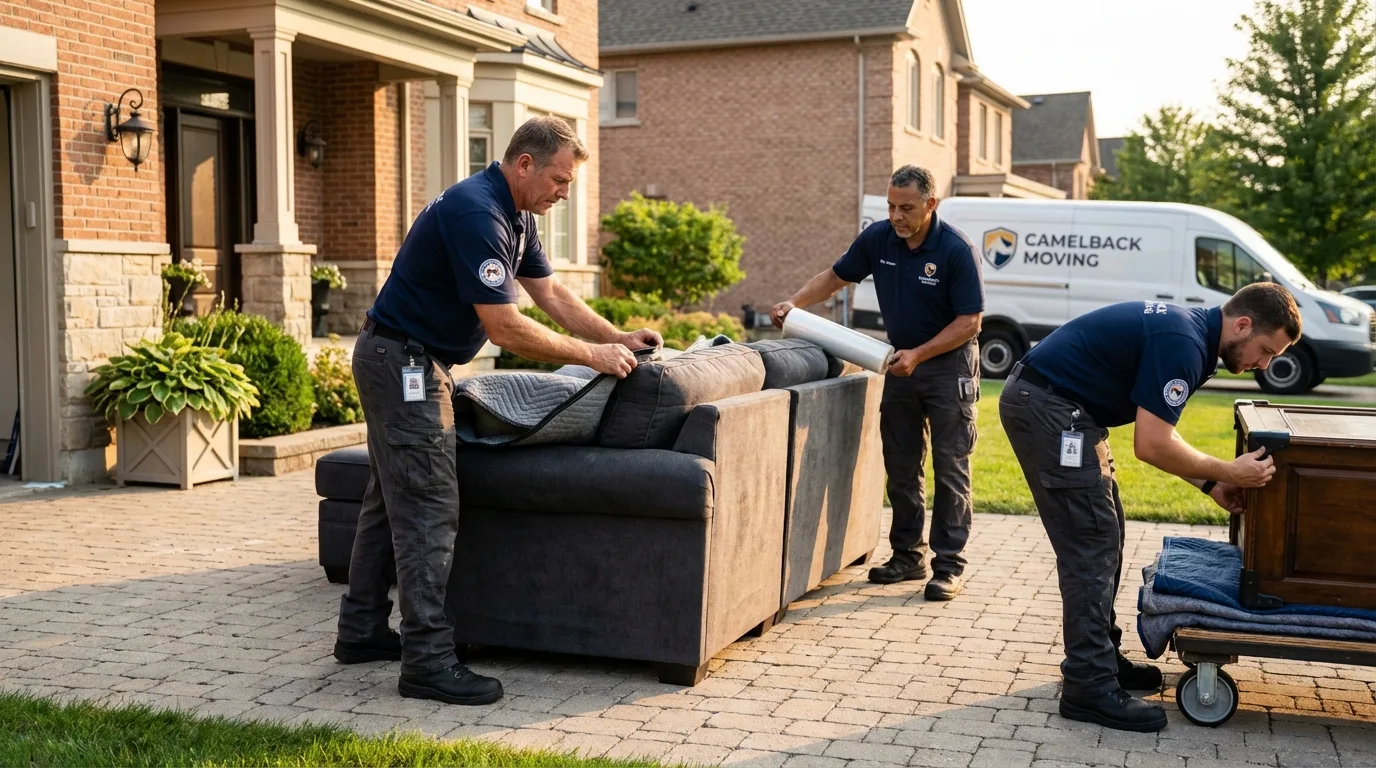 Large estate moving crew wrapping furniture in Kingsford Heights, IN