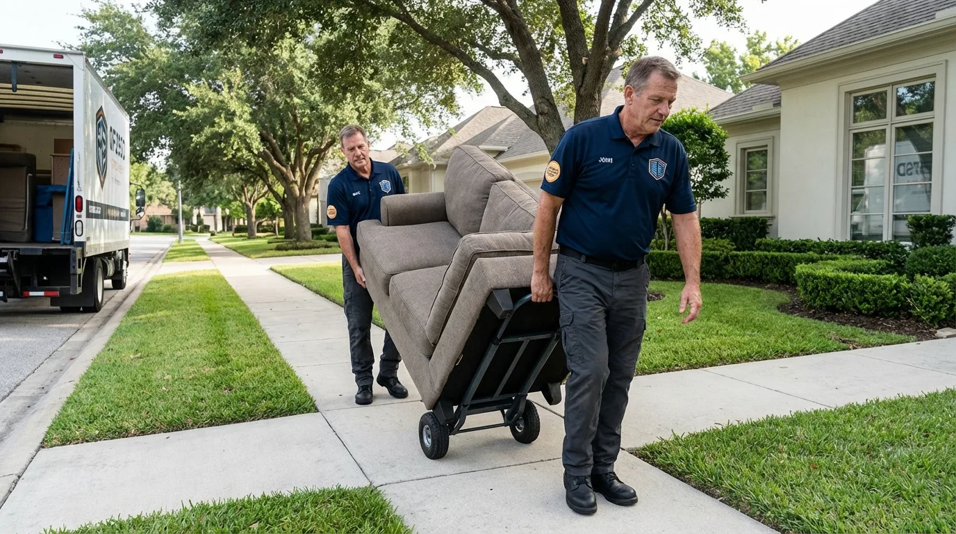 Local residential moving crew loading furniture in Kingsford Heights, IN