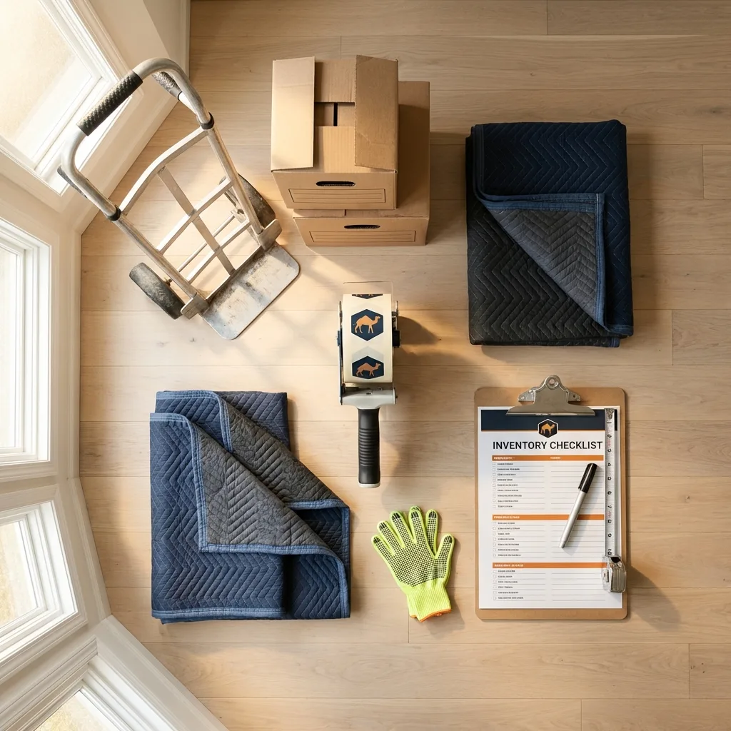 Professional moving supplies and packing materials layout for Kingsford Heights residential relocations